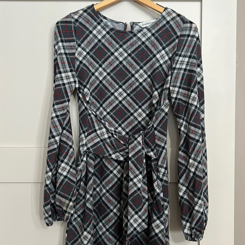 Davi & Dani Bow plaid dress -